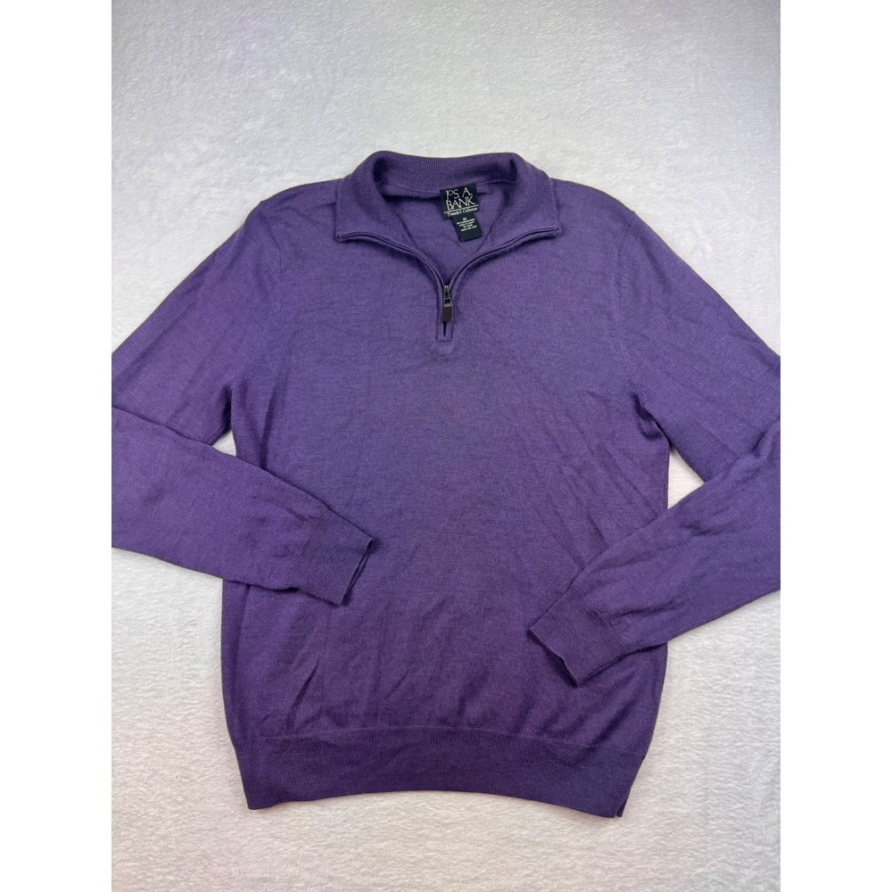 Jos A Bank Travelers Collection Purple Merino Wool Quarter Zip Sweater Mens M